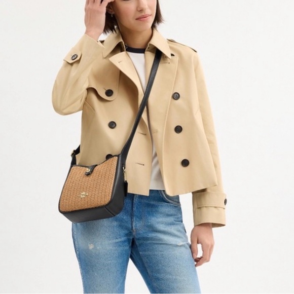 NWOT Coach Hadley Mini Crossbody Bag in Raffia Tan & Black Leather - Picture 4 of 14